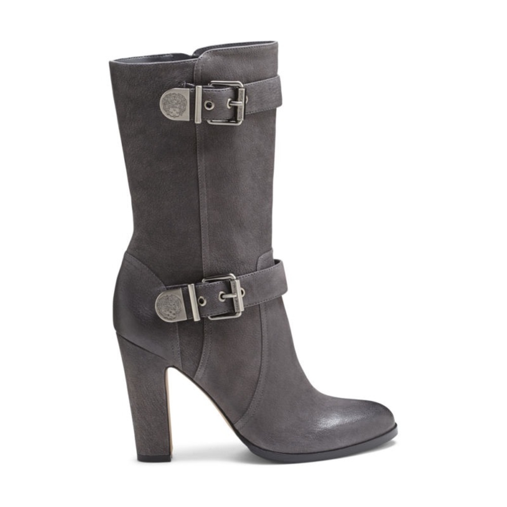 Vince Camuto New! Boots Callison Heeled Grey with Black Metal Buckles Davys Gray